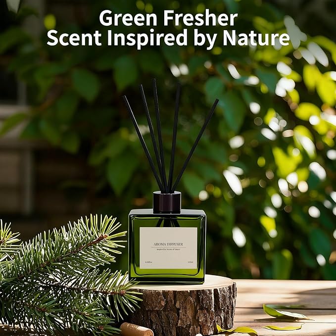 Reed Diffuser Set of 2, 4 fl oz Earthy Sandalwood & Jasmine Lily Scent Diffuser with 20 Sticks, 180 Days Long Lasting Elegant Home Fragrance for Bathroom Bedroom Decor Air Fresh