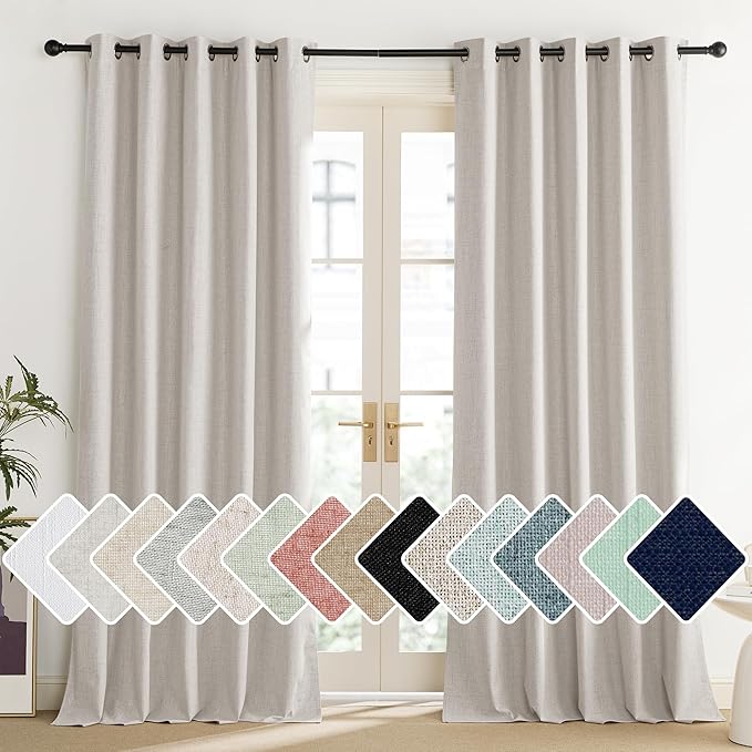 NICETOWN Brich Vintage Open Linen Weave Flax Thermal Curtains, 100% Blackout Curtains 90" Long for Dining Room, Soundproof Window Treatment Drapes for Home Office, 62" Wide Per Panel, Set of 2