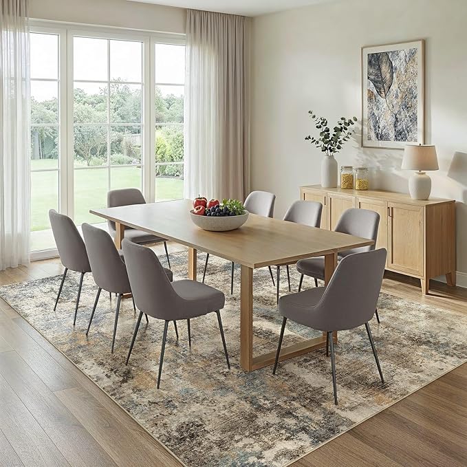 WITSHOCK Area Rugs 10x12 Living Room Rug - Washable Neutral Soft Low Pile Non-Slip Modern Abstract Thin Large Indoor Carpet for Bedroom Dining Room Nursery Office - Brown/Teal/Blue