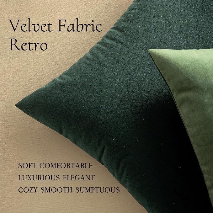 MIULEE Pack of 2 Velvet Soft Solid Decorative Square Throw Pillow Covers Cushion Case for Sofa Bedroom Couch, 20x20 Inch Army Green