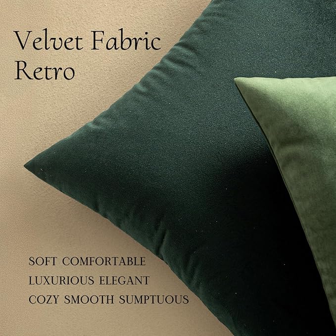 MIULEE Pack of 2 Velvet Soft Solid Decorative Square Throw Pillow Covers Cushion Case for Sofa Bedroom Couch, 20x20 Inch Army Green