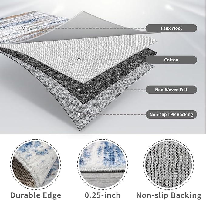 3x8 Washable Runner Rug for Family: Easy-to-Clean Runners for Hallway Entryway Kitchen Bedroom - Stain and Water Resistant Rugs with Non-Slip Backing - Soft Low-Pile Carpet Navy Grey