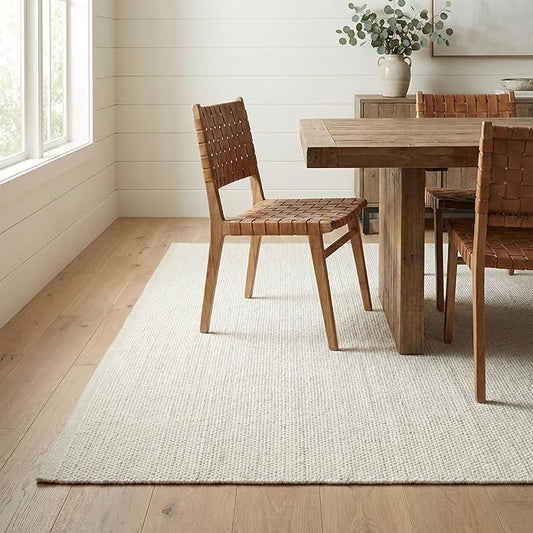 Fab Habitat Machine Washable Area Rug - Hand Woven, Stain Resistant, Pet Friendly - Premium Recycled Polyester Yarn - Solid - Bedroom, Living/Dining Room - Kingscote - Ivory - 8 x 10 ft