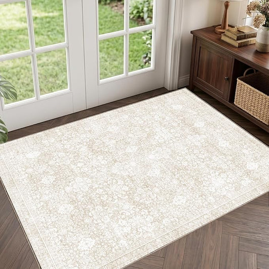 Sasttie 2x3 Rug, Ultra-Soft Washable Rug, Low Pile Foldable Thin Carpets with Non-Slip Backing, Skin-Friendly Stain Resistant Carpet for Living Room, Bedroom, Kitchen, Dorm, 2x3, Cream