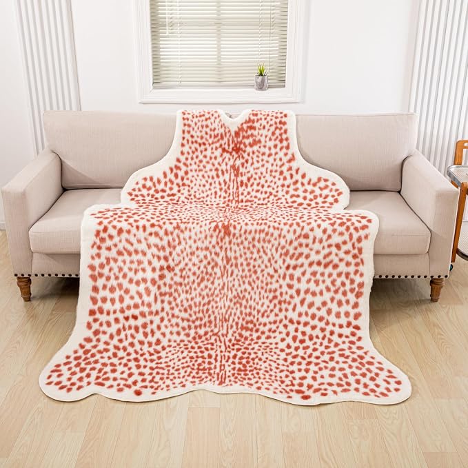 Huichenxing2021FURSTORE Leopard Rug Cheetah Print Rug Large Faux Cowhide Skin Mat Animal Print Area Rugs for Living Room Bedroom Home Office 5.3ft x 6.7ft Pink