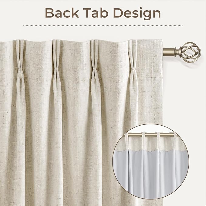CAPALOCA Pinch Pleated Curtains Blackout, Linen 90 Inch Blackout Curtains, Thermal Insulated Pinch Pleated Drapes for Bedroom and Living Room, 40" W x 90" L (Pack of 2), Natural