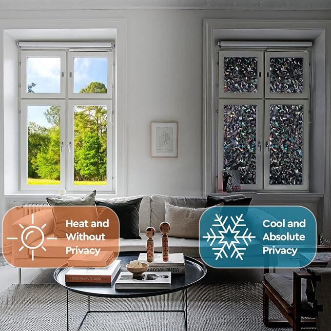 Finnez Blackout Window Privacy Film Rainbow Decorative Window Film, 3D Static Stained Glass Cling Tint for Room Darkening Day Sleep Non-Adhesive, 29.5 x 78.7 inches