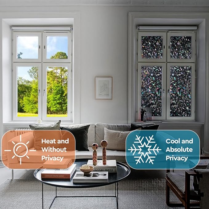 Finnez Blackout Window Privacy Film Rainbow Decorative Window Film, 3D Static Stained Glass Cling Tint for Room Darkening Day Sleep Non-Adhesive, 29.5 x 157.4 inches