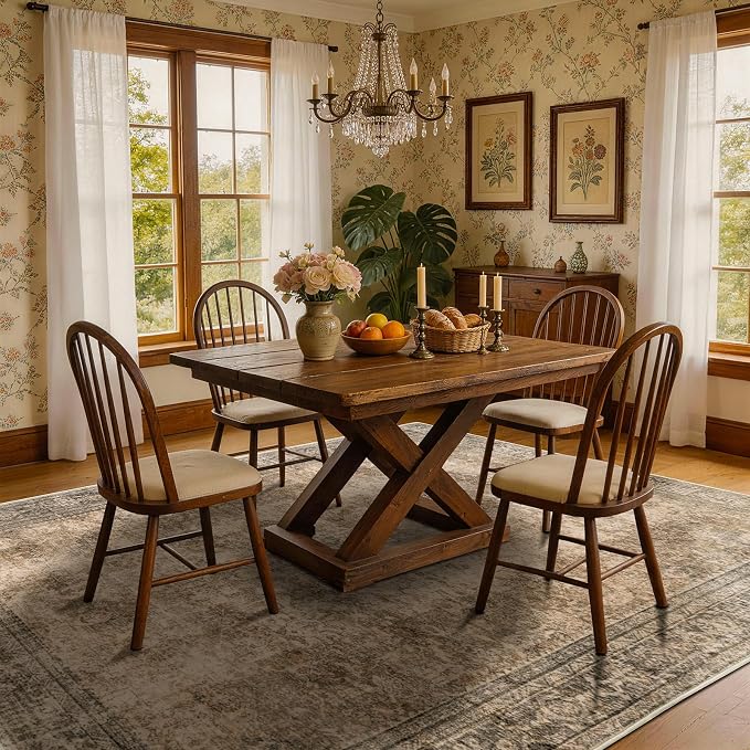 LIANLAM 6x9 Washable Area Rug, Vintage Boho Traditional Pattern, Non-Slip Stain Resistant Rug for Living Room Bedroom(6x9,Brown/Boho)