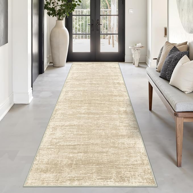 Zesthome Washable Runner Rug 2x6, Runners for Hallways, Non Slip Kitchen Runner Rugs, Soft Abstract Entryway Runners, Ultra-Thin Stain Resistant Rug for Bedside, Laundry, Corridor (Beige/Brown, 2'x6')