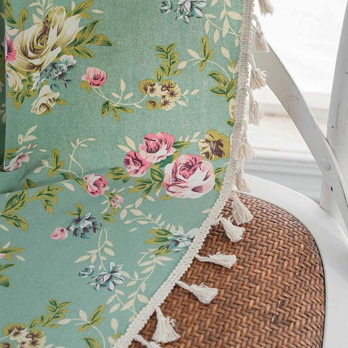 OYX Floral 84 Inch Curtains for Living Room Green Drapes Bedroom Semi Sheer Rod Pocket Floor Length Window Curtains 2 Panel Sets Boho Farmhouse Vintage Light Filtering Window Treatments