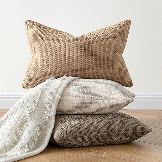 MIULEE Pack of 2 Couch Throw Pillow Covers 20x20 Inch Khaki Camel Modern Boho Accent Decorative Pillow Covers Soft Chenille Farmhouse Cushion Covers for Home Decor Bed Sofa Living Room
