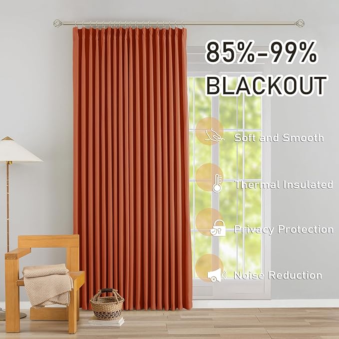 DONREN Burnt Orange Pinch Pleated Blackout Curtains with Hooks - 120 inch Length Room Darkening Thermal Insulated Window Curtain Panels Ceiling to Floor for Living Room 2 Panel 40" Wx120 L