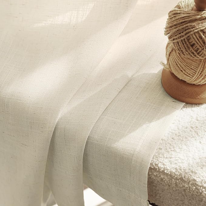 Faux Linen Beige Curtains 63 inches Long for Living Room Rustic Farmhouse Linen Drapes Semi Sheer Burlap Textured Canvas Cloth Curtain Panels Set of 2 Kahki Tan Colored