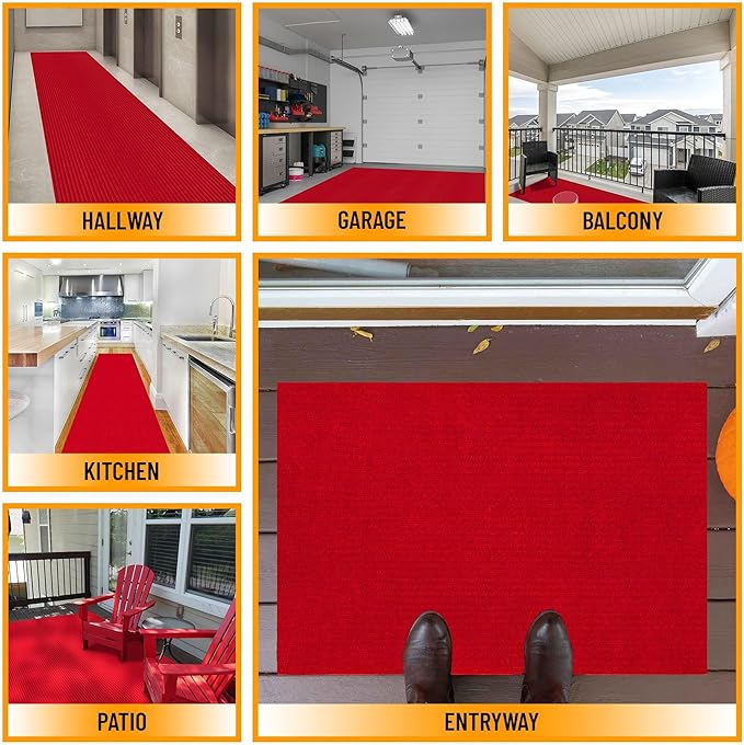 Ottomanson 2'7" x 9' Hallway Runner with Scraper Pile Extra Durable Non-Slip Rug Mat for Indoor & Outdoor Use - Ideal for Kitchen, Entryway, Patio & Garage - High-Traffic Carpet, Red