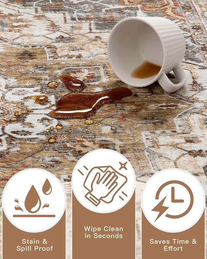 Madane Hallway Runner Rug 3x18 Washable Kitchen Runners 18ft, Turmeric/Grey | Vintage Non Slip Extra Long Area Rugs for Hallways, Soft Low-Pile Farmhouse Wide Floor Carpet for Entryway Bathroom Bedroom