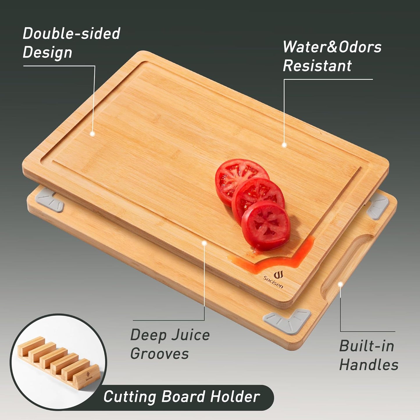 5 Packs Bamboo Cutting Board Set with Non Slip Feet Holder and Over Sink Nice Solid Thick Wood Juice Groove Chopping Board Small Big Xl XXl xlarge Oversized Kitchen Counter Organic Vegetable Meat Kit