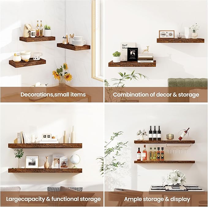 Vivelove Floating Shelves for Wall Mounted, 48 Inches Long Shelves, Display Shelf for Bathroom Living Room Kitchen Bedroom Office Farmhouse Home Decor, 48" X 9.3" X 1.5" - Set of 1, Rustic Brown
