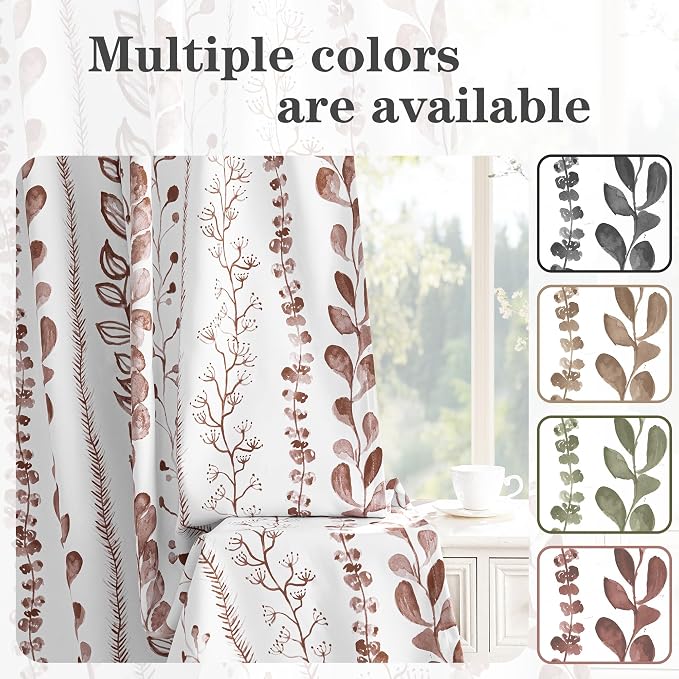MEETSKY 95% Blackout Curtains for Bedroom, Thermal Insulated Privacy Protection Back Tab Curtains 63 Inches Length for Living Room, Brown Leaf Pattern, 2 Panels, 50" Wide Each
