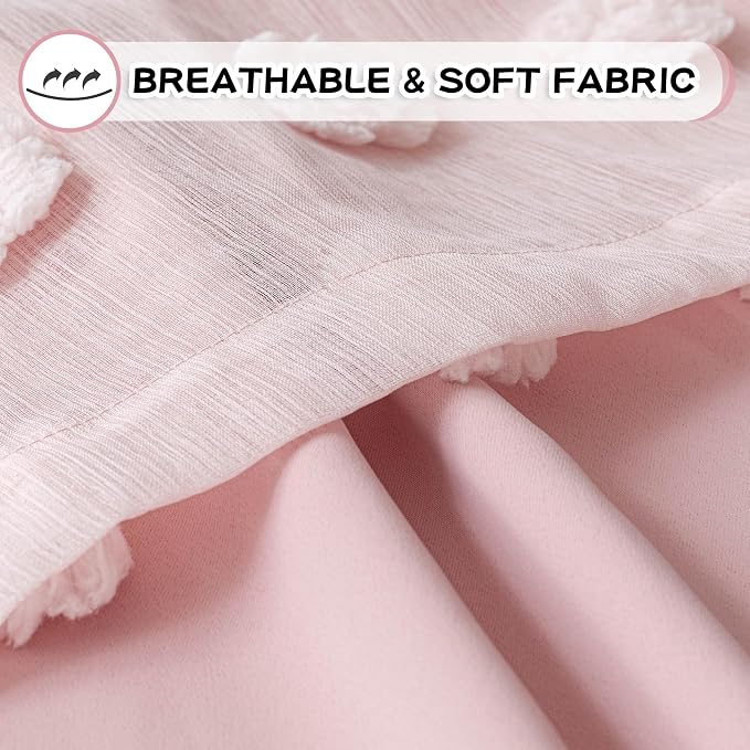 MYSKY HOME Pink Curtains for Living Room Pink Sheer Pom Pom Kids Room Decor Drapes 108 Inches Long Light Blocking Double Layer Curtain for Sliding Door Grommet Window Panels Set of 2 52" x 108"