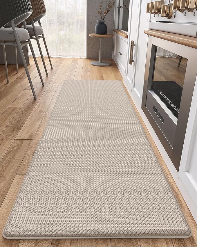 Color&Geometry Anti Fatigue Cushion Kitchen Mat for Floor - 17"x59",Easy Clean, Water & Oil Proof, Anti Slip, Foam Rubber Runner Rug for Front Sink Comfort Standing,Dark Beige