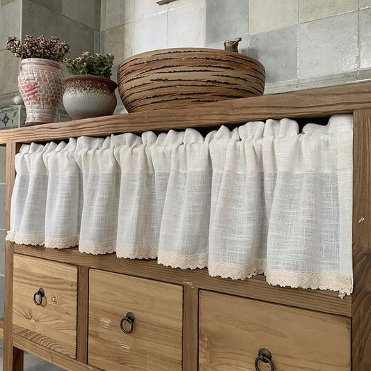 Kitchen Cafe Sheer Tiers Short Curtains,Linen Textured Semi Sheer Voile Drapes,Rod Pocket Curtain for Small Half Window Bathroom (Size : Height 54*Width 200cm)