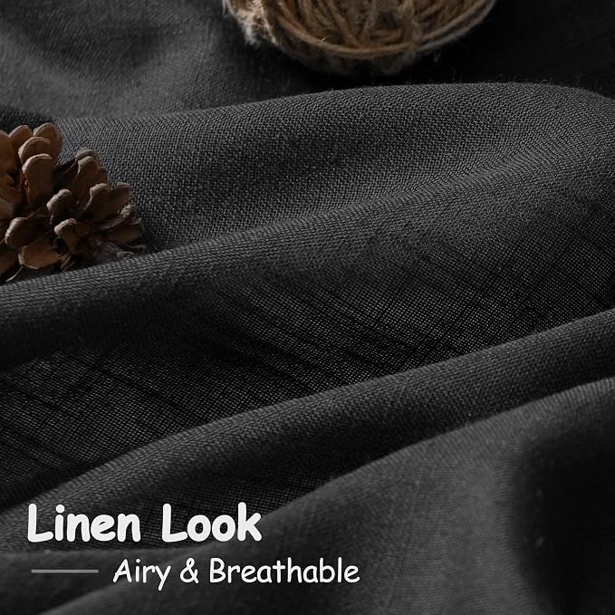 Nanspring Black 102 Inch Linen Curtains for Living Room Back Tab Rod Pocket Privacy Semi Sheer Light Filtering Curtains Simple Modern Soft Material Panel Drapes for Bedroom,2 Panels, 60x102