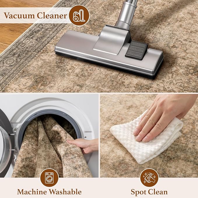 LIANLAM 6x9 Washable Area Rug, Vintage Boho Traditional Pattern, Non-Slip Stain Resistant Rug for Living Room Bedroom(6x9,Brown/Boho)