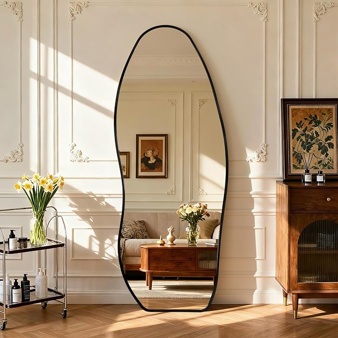Dorlicecass Mirror Full Length - Irregular Full Body Mirror Standing or Leaning or Wall Hanging 63"x 24" Asymmetrical Aviation Aluminum Alloy Frame Unique for Bedroom, Living Room, Cloakroom, Entryway