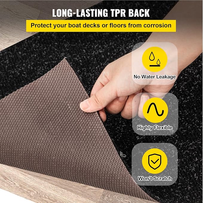 Happybuy 6 ft x 13 ft Black Marine Carpet for Boats Waterproof - 0.18" Thick Indoor Outdoor Rug Carpet Roll for Home Patio Porch Deck