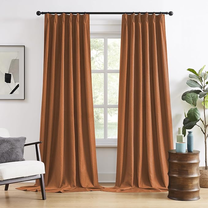 DUALIFE Rust Pinch Pleated Blackout Curtains 102 Inches Long, Boho Farmhouse Retro Totally Blackout Curtains Drapes with Hooks for Living Room Bedroom 40 by 102 Inch 2 Panels Terracotta