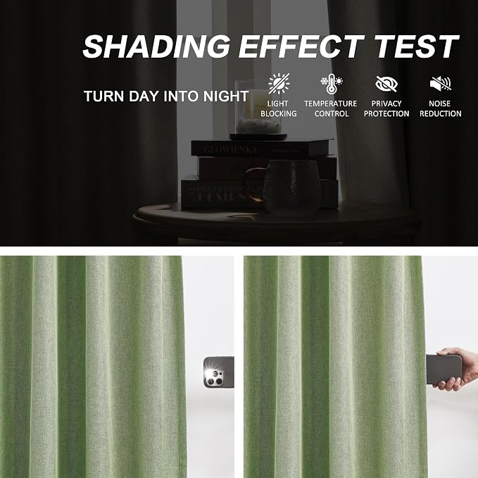 DUALIFE Sage Green Pinch Pleated Blackout Curtains 50 x 105 Inches Long, Back Tab Drapes for Living Room Bedroom Thermal Insulated Full Blackout Draperies with Hooks