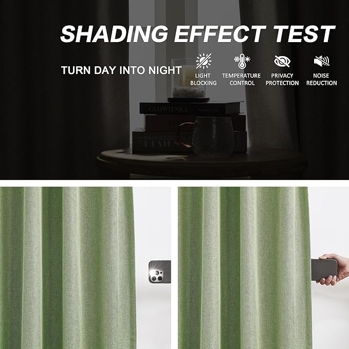 DUALIFE Sage Green Pinch Pleated Blackout Curtains 40 x 96 Inches Long, Back Tab Drapes for Living Room Bedroom Thermal Insulated Full Blackout Draperies with Hooks