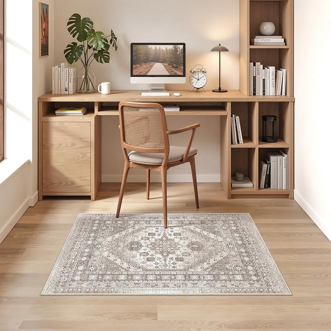 befbee 2x3 Entryway Rug Small Washable Kitchen Rugs Non Slip Front Door Rug Foldable Thin Carpet Low Pile Area Rug for Dining Room Entry Bedroom(Brown/Beige,2'x3')