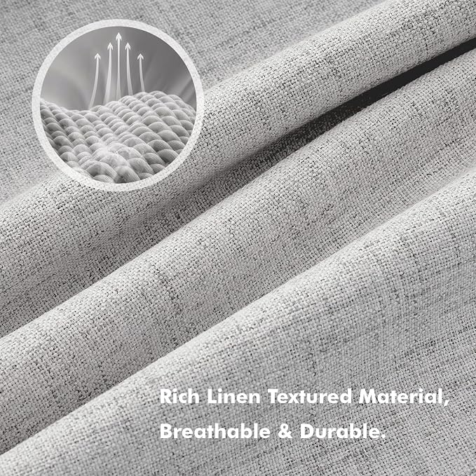 MIULEE 100% Blackout Linen Curtains for Bedroom, Greyish White Solid Luxury Decor Thermal Insulation Room Darkening Drapes for Living Room Back Tab Rod Pocket 42 x 84 Inches, 2 Panels