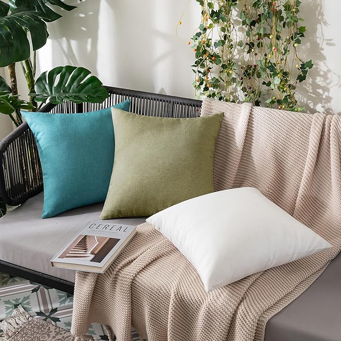 MIULEE Pack of 2 Decorative Outdoor Solid Waterproof Throw Pillow Covers Spring Faux Linen Garden Farmhouse Cushion Cases for Patio Tent Balcony Couch Sofa 18x18 Inch Light Olive Green
