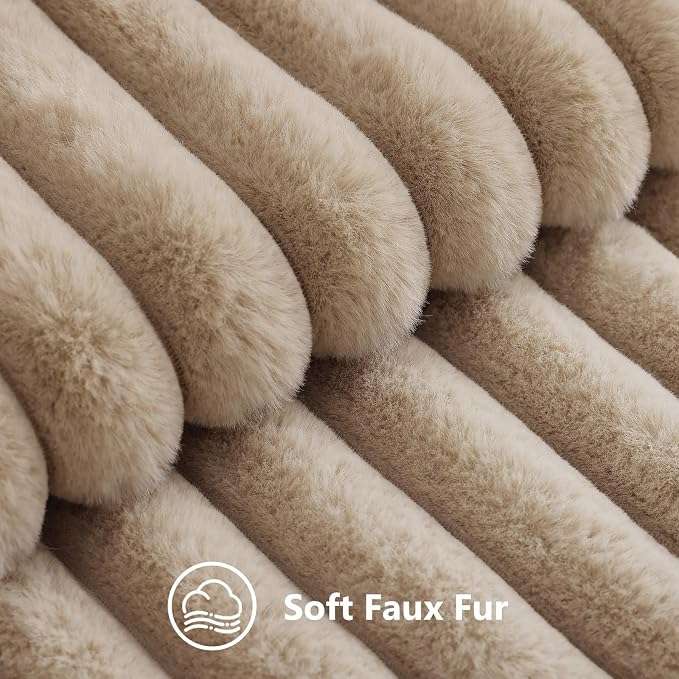 decorUhome Fall Cozy Faux Fur Throw Pillow Covers 16x16 Set of 2 Decorative Soft Plush Striped Modern Farmhouse Boho Couch Pillow Cases with Velvet Back for Sofa Bed Living Room, Khaki Brown