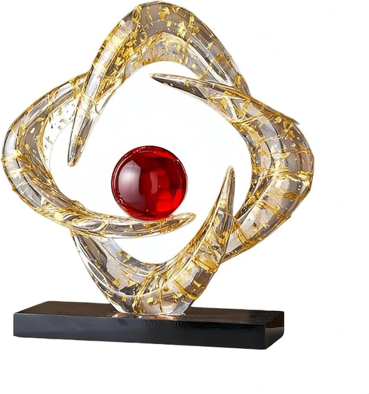 AWNR Gold Abstract Sculpture House Decor Aesthetic - Home Décor Accents for Nightstand, Shelves, Dining Room, Entryway Table, Office, Desk Accessories (Transparent Gold foil with red Ball C)