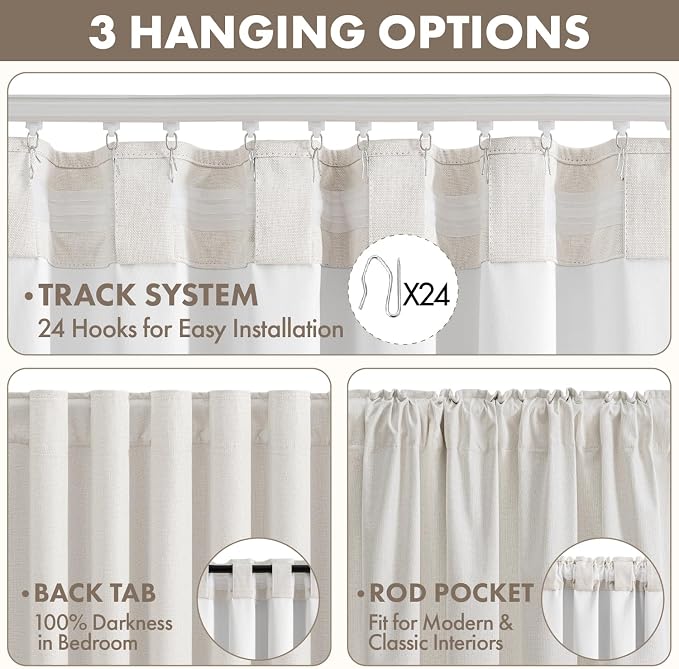 MIULEE 100% Blackout Linen Curtains for Bedroom 108 inches Long, Thermal Insulated Room Darkening Black Out Drapes for Living Room, Back Tab Rod Pocket, 2 Panels Set, 40 Wide x 108 Length, White