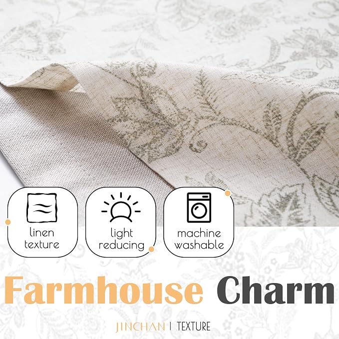 JINCHAN Linen Valance Curtain Farmhouse Grey Floral Printed Small Window Curtain for Kitchen Rustic Country Light Filtering Valance for Living Room Bedroom 16 Inch Rod Pocket 1 Panel Tan Gray on Beige
