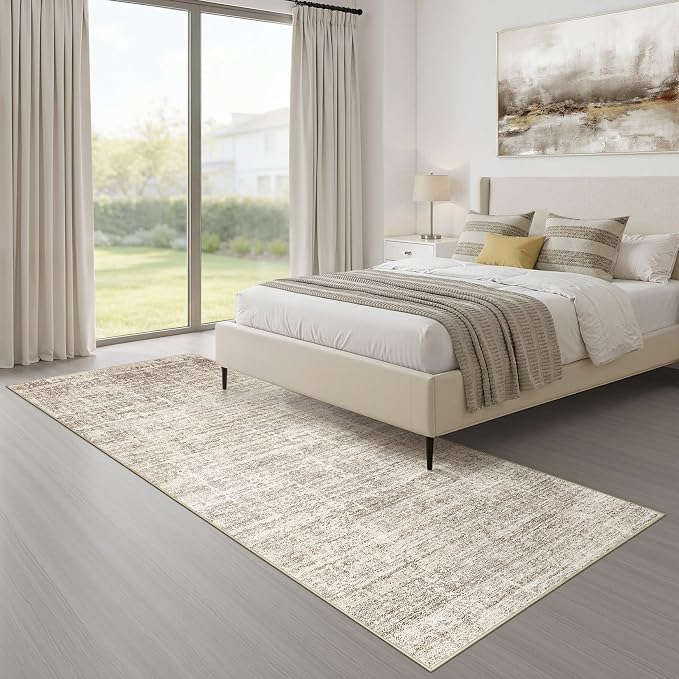 Runner Rug Non-Slip Kitchen Rug: 3x10 Washable Abstract Modern Soft Stain Resistant Indoor Floor Neutral Accent Throw Carpet for Hallway Bathroom Laundry Room Bedroom Entryway- Brown
