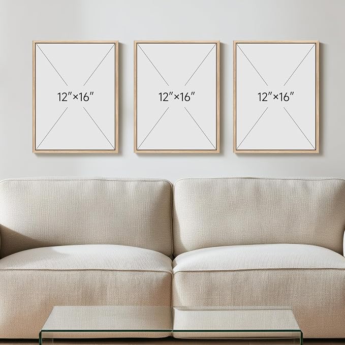 Framed Sage Green Boho Wall Art Bedroom, 3 Piece Beige Bohemian Canvas Paintings Prints Artwork for Walls, Minimalist Geometric Leaf Line Pictures for Living Room Hallway Kitchen Wall Decor, 12x16 In