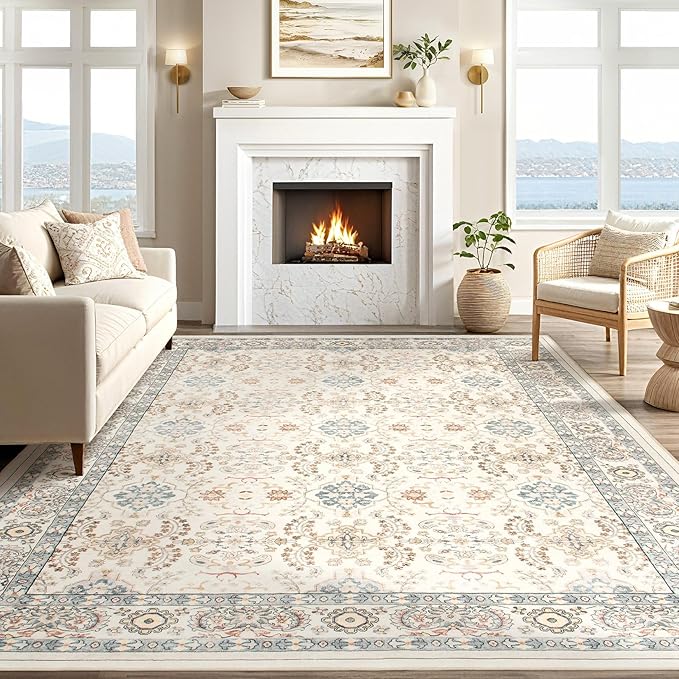 Vintage Living Room Area Rug 7x9 - Large Soft Washable Oriental Traditional Distressed Farmhouse Rugs for Bedroom - Indoor Floor Accent Carpet for Home Office House Decor - Multi