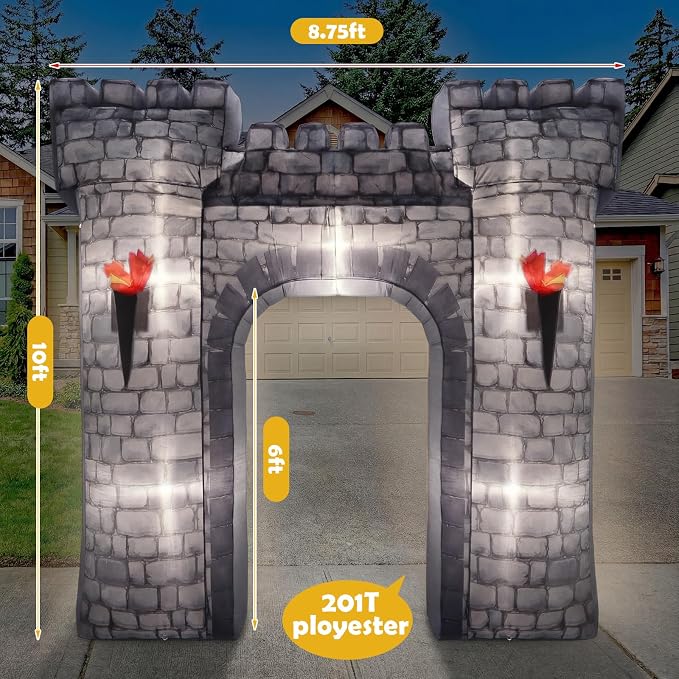 Preboun 8ft Medieval Party Inflatable Decoration Medieval Inflatable Castle Blow up Archway with Built-in Lights for Knight Birthday Cosplay Party Outdoor Yard Garden Decor