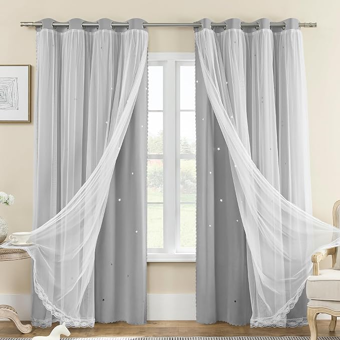 XiDi Light Grey Blackout Bedroom Curtains for Kids Room Decor 45 inches Wide 1 Panel