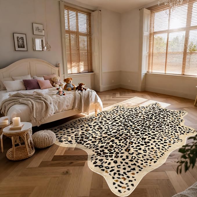 Cheetah Rug, Leopard Print Rug 5.2x6.6 Faux Animal Print Carpet Cheetah Area Rug for Bedroom Living Room Cowhide Fur Hide Multicolor