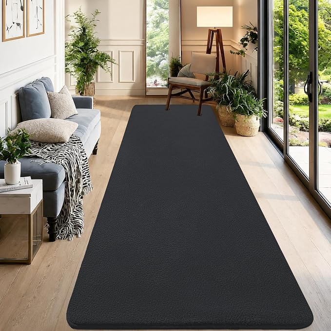 qulint Dark Grey Runners for Hallways Non Slip, 2x8 Runner Rug for Kitchen Modern Soft Thickened Memory-Foam Indoor Living Room Rug, Minimalist Solid Carpet for Bedroom Entrance Home Decor