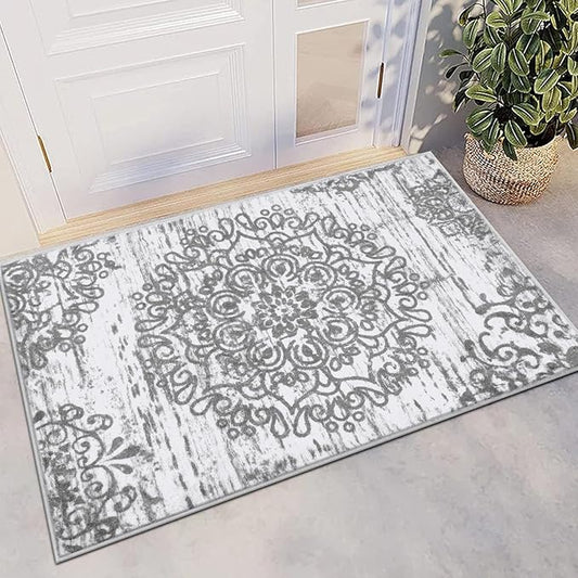 HEBE Washable Area Rug - 2'x3' Non Slip Soft Distressed Medallion Bedroom Boho Living Room Accent Throw Vintage Entry Floor Carpet for Dining Room Bathroom Entryway