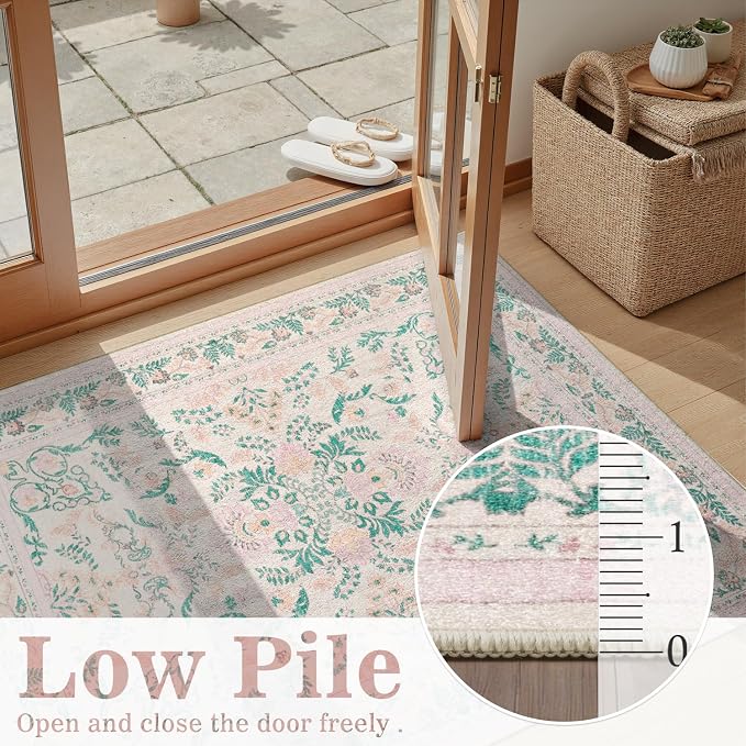 DCX 8x10 Pink Rug, Floral Rug for Girl’s Bedroom, Cute Soft Low Pile Non Slip Stain Resistant Machine Washable Indoor Décor, Kid & Pet Friendly Nursery Carpet for Living Room, Dorm, Playroom