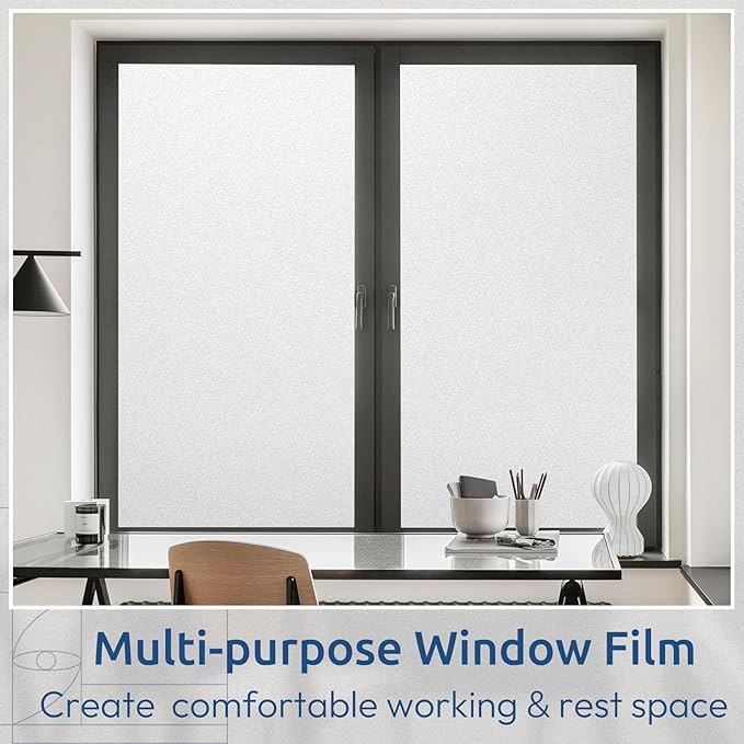 rabbitgoo Window Privacy Film, Non-Adhesive Frosted Glass Window Film for Bathroom, Static Cling Heat Blocking Stickers for Home Indoor Opaque Frosting Coverings House Tint, Matte White 23.6" x 78.7"